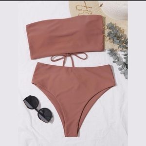 Lace-up Bandeau High Waisted Bikini